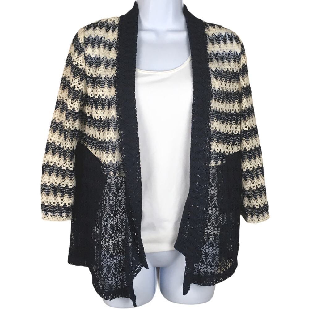 Alfred Dunner Petite Cardigan Open Front Striped Women's PS Woven Sweater‎